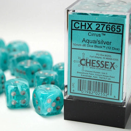 Bloque de dados Cirrus Aqua/plata de 16 mm d6 (12 dados)