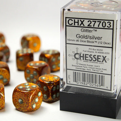 Bloque de dados Glitter de 16 mm d6 (12 dados)
