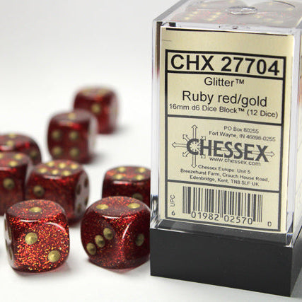 Bloque de dados Glitter de 16 mm d6 (12 dados)