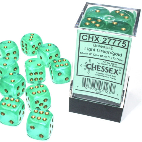 Bloque de dados d6 Borealis de 16 mm (12 dados)