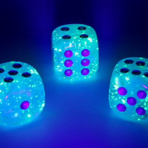 Bloque de dados Luminary d6 de 16 mm color cielo luminoso/plata (12 dados)