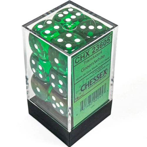 Bloque de dados d6 Translucent de 16 mm (12 dados)