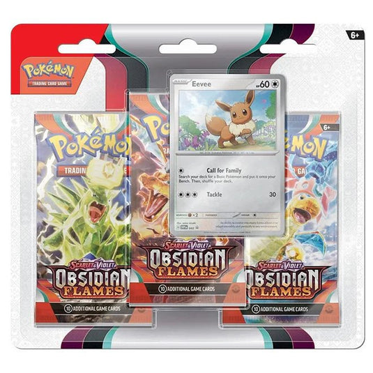Pokemon Scarlet & Violet Obsidian Flames 3 Pack Blister Eevee - Cartoncito Cards