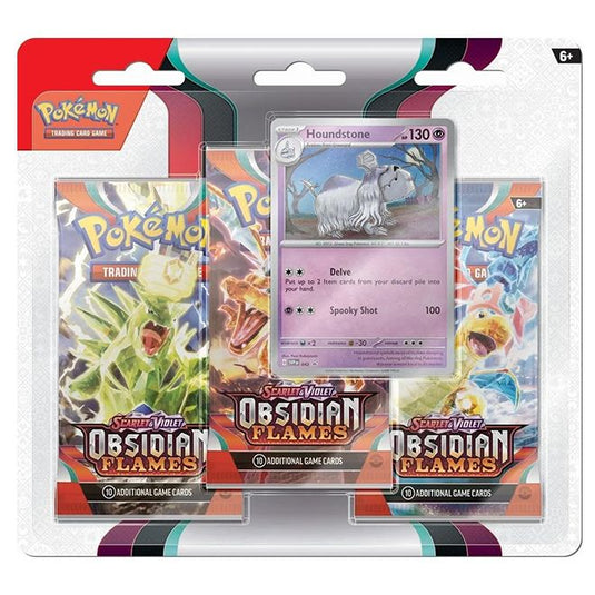 Pokemon Scarlet & Violet Obsidian Flames 3 Pack Blister Houndstone - Cartoncito Cards