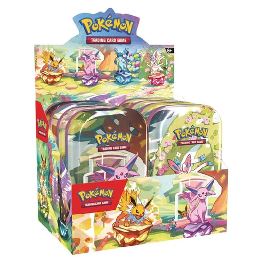 Pokemon Scarlet & Violet Prismatic Evolutions Mini Tin Display (8 Mini Tins) - Cartoncito Cards