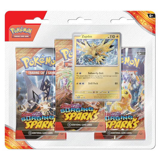Pokemon Scarlet & Violet Surging Sparks 3 Pack Blister Zapdos - Cartoncito Cards