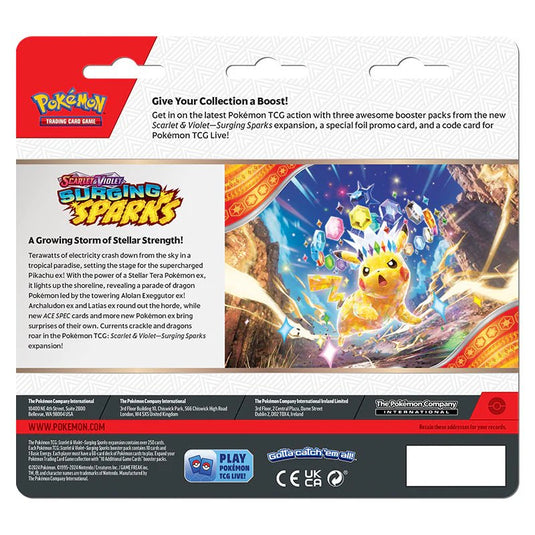 Pokemon Scarlet & Violet Surging Sparks 3 Pack Blister Zapdos - Cartoncito Cards