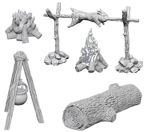 WizKids Deep Cuts Unpainted Minis: W10 Camp Fire & Sitting Log