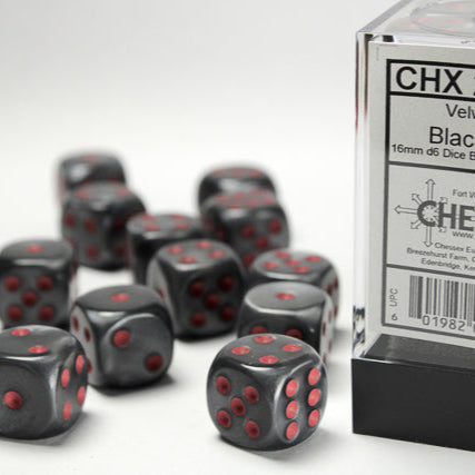 Bloque de dados Velvet Black/red de 16 mm d6 (12 dados)