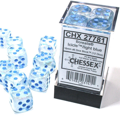 Bloque de dados d6 Borealis de 16 mm (12 dados)