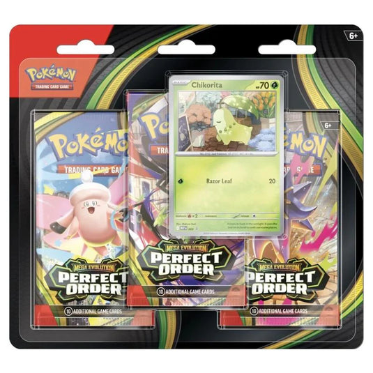 Pokemon Mega Evolution Perfect Order 3 Pack Blister Chikorita