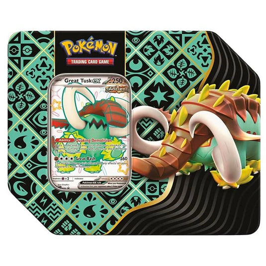 Pokemon Scarlet & Violet Paldean Fates Tin Shiny Great Tusk ex - Cartoncito Cards