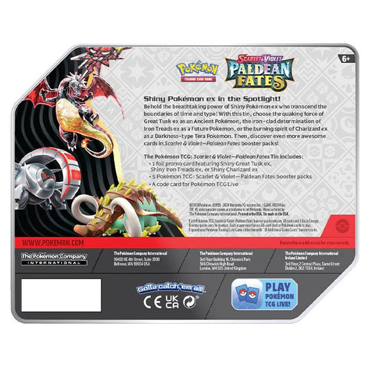 Pokemon Scarlet & Violet Paldean Fates Tin Shiny Tera Charizard ex - Cartoncito Cards